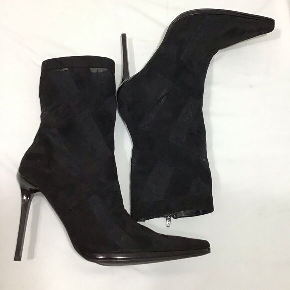 Jeffrey Campbell Black Suede Mesh Stripes Classic Ankle Boots Size 11 - Picture 8 of 13